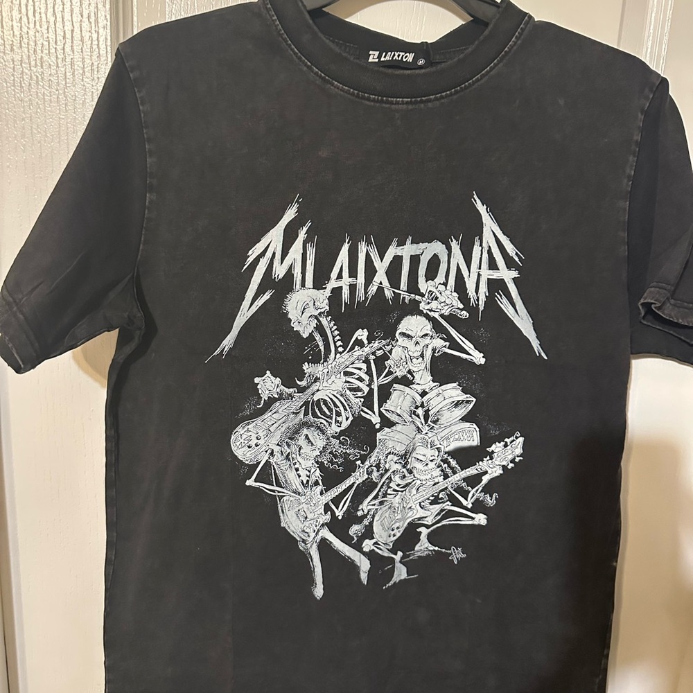 MLAIXTONA Skeleton Rock Band Graphic Tee NWT Acid Wash Grunge